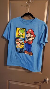 Nintendo Super Mario Graphic T Shirt Bowser Yoshi Blue Youth Kids Boys Size XL